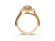 Milgrain Halo Engagement Ring Setting for Fancy Yellow Princess Cut Center with Bezel Point Accents and Prong Head in Rose Gold