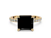 Solitaire Engagement Ring Setting for Fancy Black Asscher Cut Center with Fine Pave Narrow Band and Prong Head in Yellow Gold