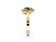 Starburst Halo Engagement Ring Setting for Fancy Green Heart-Shaped Center with Flat Cathedral Band and Prong Head in Yellow Gold