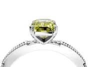 Solitaire Engagement Ring Setting for Fancy Yellow Emerald Cut Center with Milgrain-Edged Pave Band and Prong Head in Sterling Silver