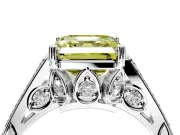 Cathedral Engagement Ring Setting for Fancy Yellow Asscher Cut Center with Antique-Style Pave Band and Prong Head in Platinum
