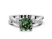 Crossover Engagement Ring Setting for Fancy Green Cushion Cut Center with Pave and Plain Strands and Prong Head in Platinum