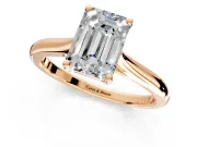 Solitaire Engagement Ring Setting for Emerald Cut Center with Narrow Cathedral Band and Prong Head in Rose Gold