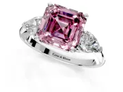3 Stone Engagement Ring Setting for Fancy Pink Asscher Cut Center with Large Pear-Shaped Accents and Prong Head in White Gold