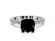 Open Basket Engagement Ring Setting for Fancy Black Cushion Cut Center with Pave Band and Prong Head in White Gold