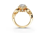 Milgrain Halo Engagement Ring Setting for Cushion Cut Center with Shoulder Bezels and Prong Head in Yellow Gold