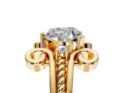 Solitaire Engagement Ring Setting for Heart-Shaped Center with Twisted Band and Scroll Prong Head in Yellow Gold