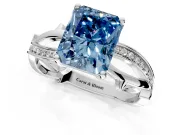 Solitaire Engagement Ring Setting for Fancy Blue Radiant Cut Center with Pave and Plain Crossover Band and Prong Head in Sterling Silver