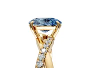 Crossover Engagement Ring Setting for Fancy Blue Oval Center with Pave and Plain Strands and Prong Head in Yellow Gold