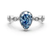 Milgrain Bezel Engagement Ring Setting for Fancy Blue Pear-Shaped Center with Marquise Stations and Bezel Head in Sterling Silver