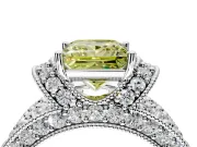 Pave Engagement Ring Setting for Fancy Yellow Princess Cut Center with Curved Accent Rows, Openwork and Prong Head in Sterling Silver