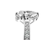 Floral Engagement Ring Setting for Pear-Shaped Center with Four Accent Clusters and Prong Head in Platinum