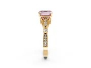 Solitaire Engagement Ring Setting for Fancy Pink Asscher Cut Center with Marquise and Bezel Accents and Prong Head in Yellow Gold