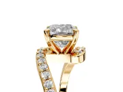Solitaire Engagement Ring Setting for Cushion Cut Center with Pave Bypass Swirl Band and Prong Head in Yellow Gold