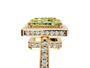 Halo Engagement Ring Setting for Fancy Yellow Radiant Cut Center with Metal-Rimmed Halo, Pave Band and Prong Head in Yellow Gold