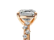 Solitaire Engagement Ring Setting for Asscher Cut Center with Trailing Leaf Accent Band and Prong Head in Rose Gold