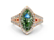 Halo Engagement Ring Setting for Fancy Green Marquise Center with Narrow Pave Split Shank and Prong Head in Rose Gold
