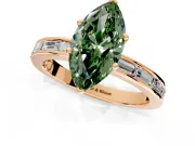 Solitaire Engagement Ring Setting for Fancy Green Marquise Center with Channel Baguette Band and Prong Head in Rose Gold