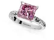 Solitaire Engagement Ring Setting for Fancy Pink Princess Cut Center with XO Engraved Band and Prong Head in Sterling Silver