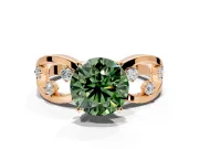 Solitaire Engagement Ring Setting for Fancy Green Round Cut Center with Criss-Cross Accent Band and Prong Head in Rose Gold