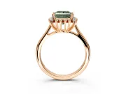Starburst Halo Engagement Ring Setting for Fancy Green Princess Cut Center with Thin Round-Wire Band and Prong Head in Rose Gold