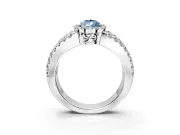 Halo Engagement Ring Setting for Fancy Blue Pear-Shaped Center with Wide-Open Pave Split Shank and Prong Head in Platinum