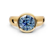 Solitaire Engagement Ring Setting for Fancy Blue Round Cut Center with Wide Band and Bezel Head in Yellow Gold