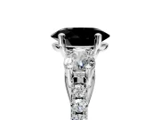 3 Stone Engagement Ring Setting for Fancy Black Oval Center with Crossover Basket, Pave Band and Prong Head in Sterling Silver