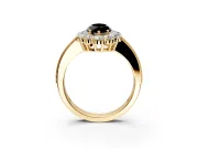 Halo Engagement Ring Setting for Fancy Black Marquise Center with Milgrain Channel Band and Prong Head in Yellow Gold