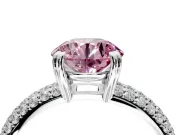 Solitaire Engagement Ring Setting for Fancy Pink Round Cut Center with Multi-Row Pave Accents and Basket Head in Sterling Silver