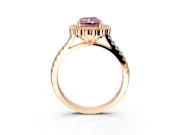 Milgrain Floral Halo Engagement Ring Setting for Fancy Pink Radiant Cut Center with Pave Band and Prong Head in Rose Gold