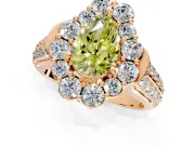 Large Accent Halo Engagement Ring Setting for Fancy Yellow Pear-Shaped Center with Pave Split Shank and Prong Head in Rose Gold