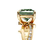 Solitaire Engagement Ring Setting for Fancy Green Princess Cut Center with Pave and Plain Crossover Band and Prong Head in Yellow Gold