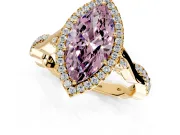 Halo Engagement Ring Setting for Fancy Pink Marquise Center with Twist Band and Prong Head in Yellow Gold