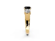 3 Stone Engagement Ring Setting for Fancy Black Cushion Cut Center with Raised Basket Heads and Prong Head in Yellow Gold