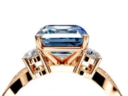3 Stone Engagement Ring Setting for Fancy Blue Asscher Cut Center with Pave Twist Band and Prong Head in Rose Gold