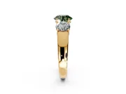 3 Stone Engagement Ring Setting for Fancy Green Round Cut Center with Raised Basket Heads and Prong Head in Yellow Gold