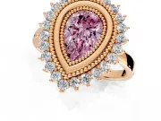 Halo Engagement Ring Setting for Fancy Pink Pear-Shaped Center with Milgrain Bezel Rim, Plain Band and Prong Head in Rose Gold