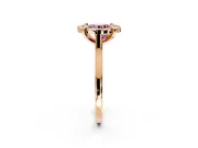 Single Halo Engagement Ring Setting for Fancy Pink Round Cut Center with Corner Claws, Plain Band and Prong Head in Rose Gold