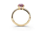 Solitaire Engagement Ring Setting for Fancy Pink Radiant Cut Center with Multi-Row Pave Accents and Basket Head in Yellow Gold