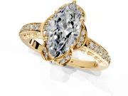 Floral Engagement Ring Setting for Marquise Center with Four Accent Clusters and Prong Head in Yellow Gold