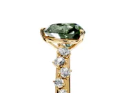 Cluster Engagement Ring Setting for Fancy Green Heart-Shaped Center with Round Cut Accent Band and Prong Head in Yellow Gold