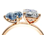 Fancy Blue Heart-Shaped and Emerald Cut Lab-Grown Diamond Toi et Moi Engagement Ring with Prong-Set Stones in Rose Gold