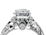 Solitaire Engagement Ring Setting for Radiant Cut Center with Filigree Accent Basket and Prong Head in Platinum