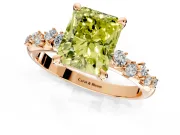 Solitaire Engagement Ring Setting for Fancy Yellow Radiant Cut Center with Trailing Leaf Accent Band and Prong Head in Rose Gold
