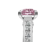 Solitaire Engagement Ring Setting for Fancy Pink Princess Cut Center with Channel Band and Double Claw Prong Head in Platinum