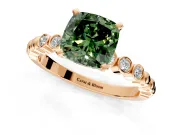 Solitaire Engagement Ring Setting for Fancy Green Cushion Cut Center with Bezel-Dot Beaded Band and Prong Head in Rose Gold