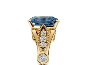 Solitaire Engagement Ring Setting for Fancy Blue Emerald Cut Center with Marquise and Bezel Accents and Prong Head in Yellow Gold