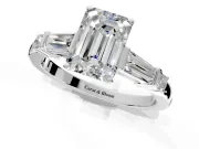 Bar-Set Engagement Ring Setting for Emerald Cut Center with Tapered Baguette Accents and Prong Head in Sterling Silver