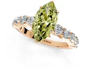 Shared-Prong Engagement Ring Setting for Fancy Yellow Marquise Center with Graduated Accents and Prong Head in Rose Gold